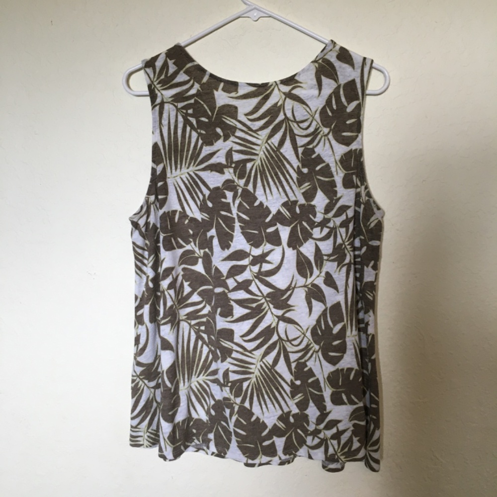 STYLUS women's tropical print linen blend tank top. Size XL. - Picture 4 of 8